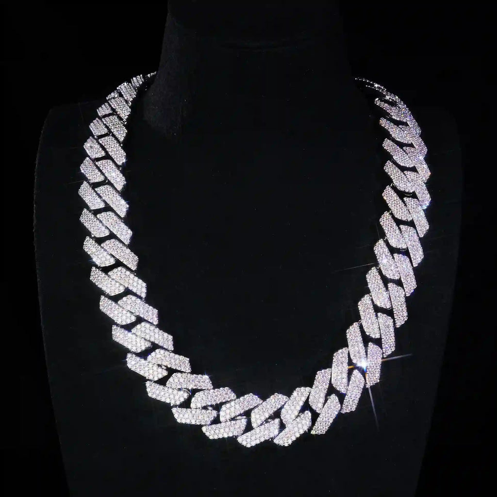 20mm 3-Row VVS Moissanite Cuban Link Chain