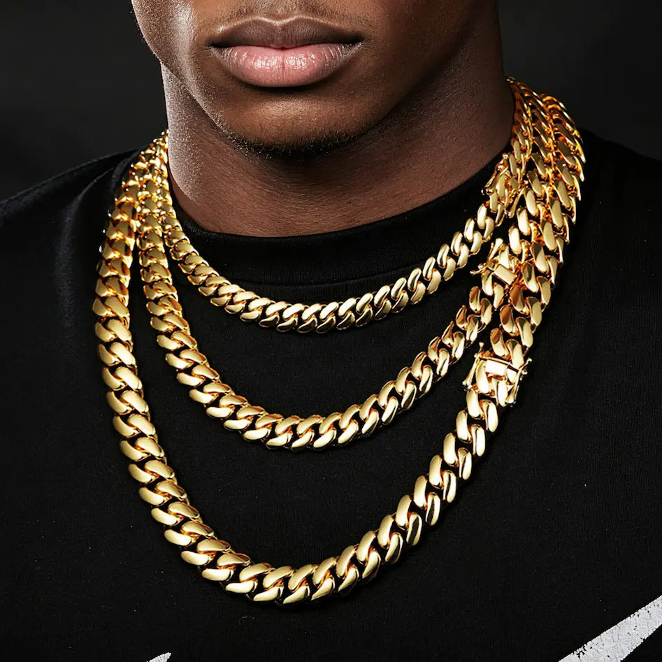 18mm Classic Miami Cuban Link Chain in 14K Gold