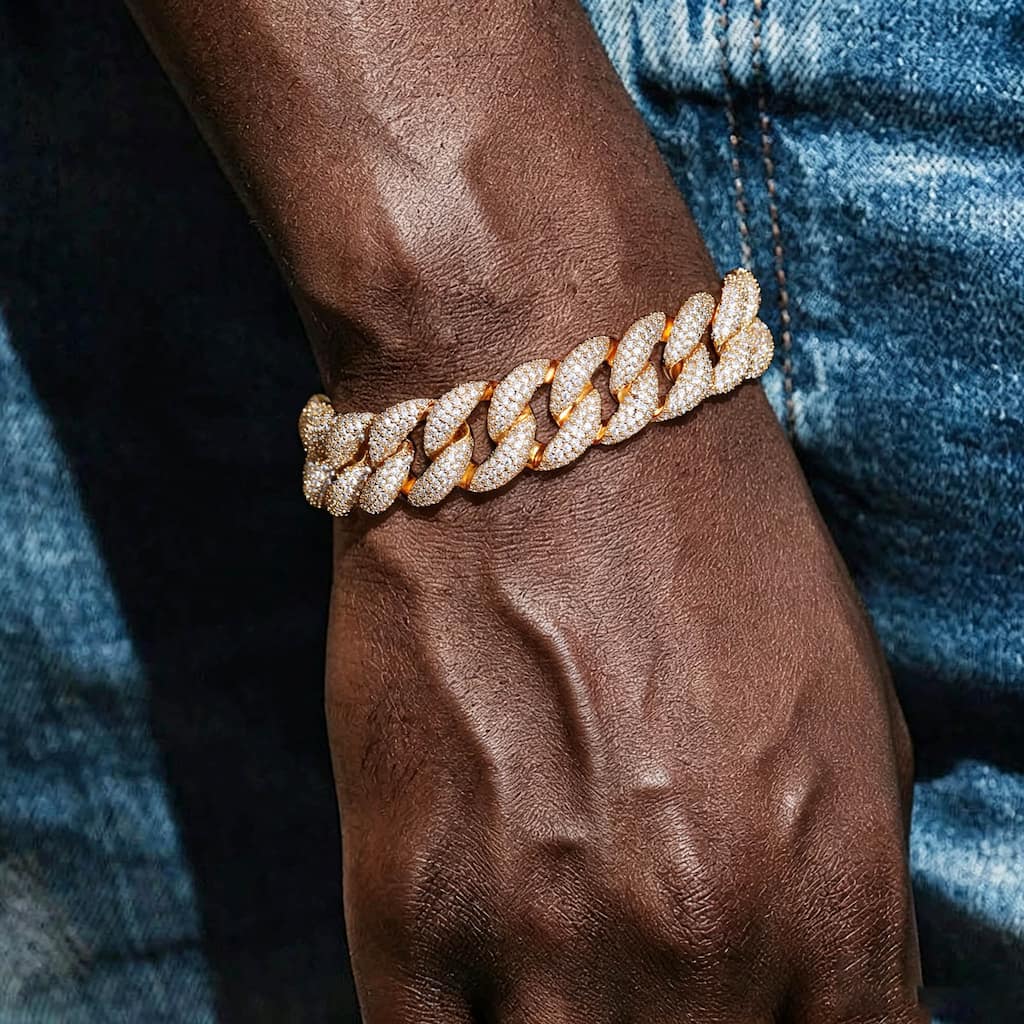 15mm 5-Row Iced Out Bubble Link Bracelet
