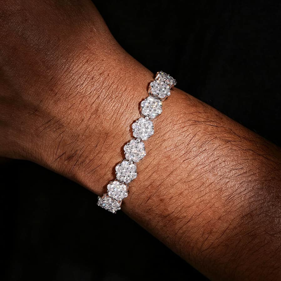 VVS Moissanite Flower Cluster Bracelet in 925 Sterling Silver