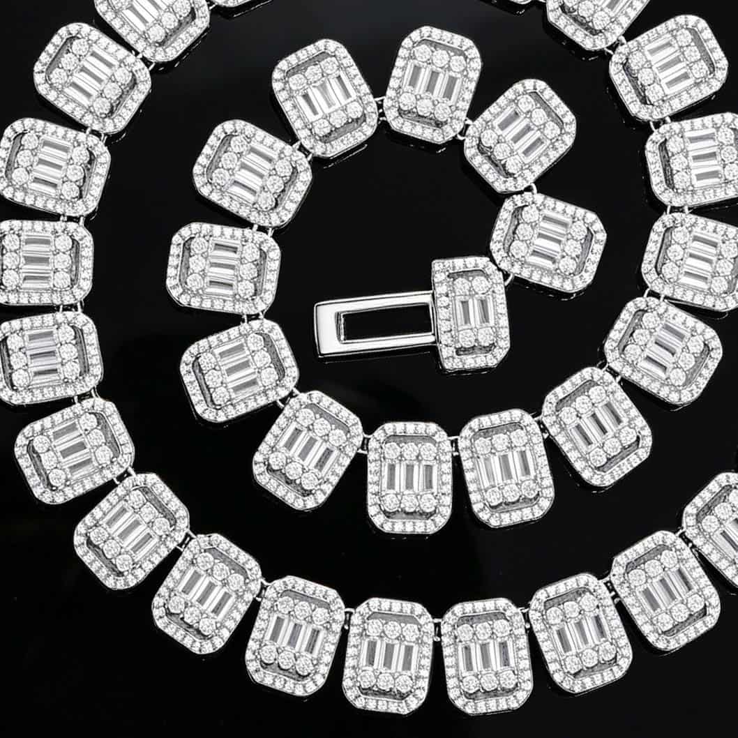 13mm 925S & VVS1 Moissanite Baguette Tennis Chain