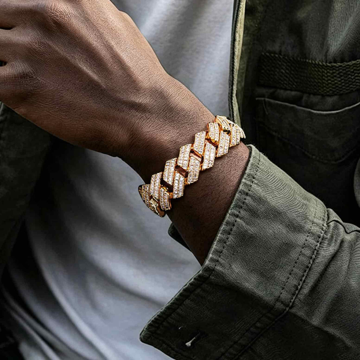 20mm Double-Row Square-Cut CZ Cuban Link Bracelet
