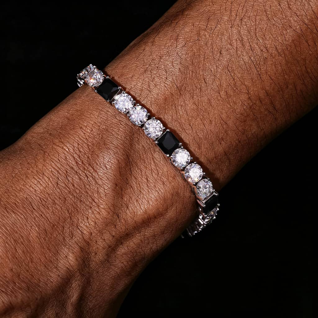 8mm VVS Moissanite Alternating Black Accent Tennis Bracelet in 925 Sterling Silver