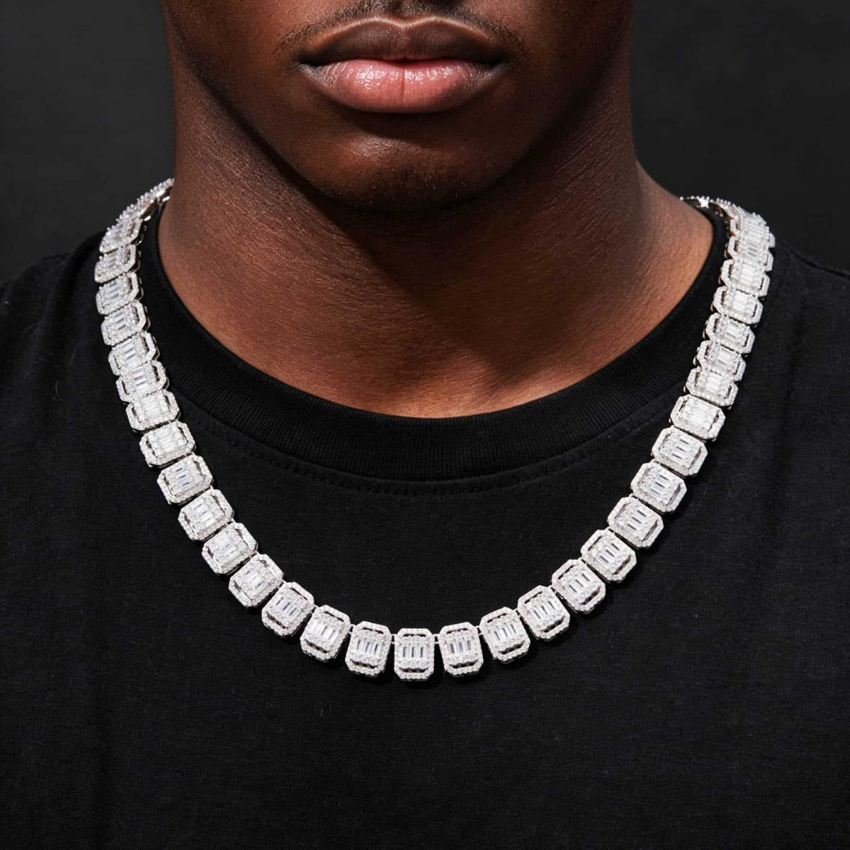 13mm 925S & VVS1 Moissanite Baguette Tennis Chain