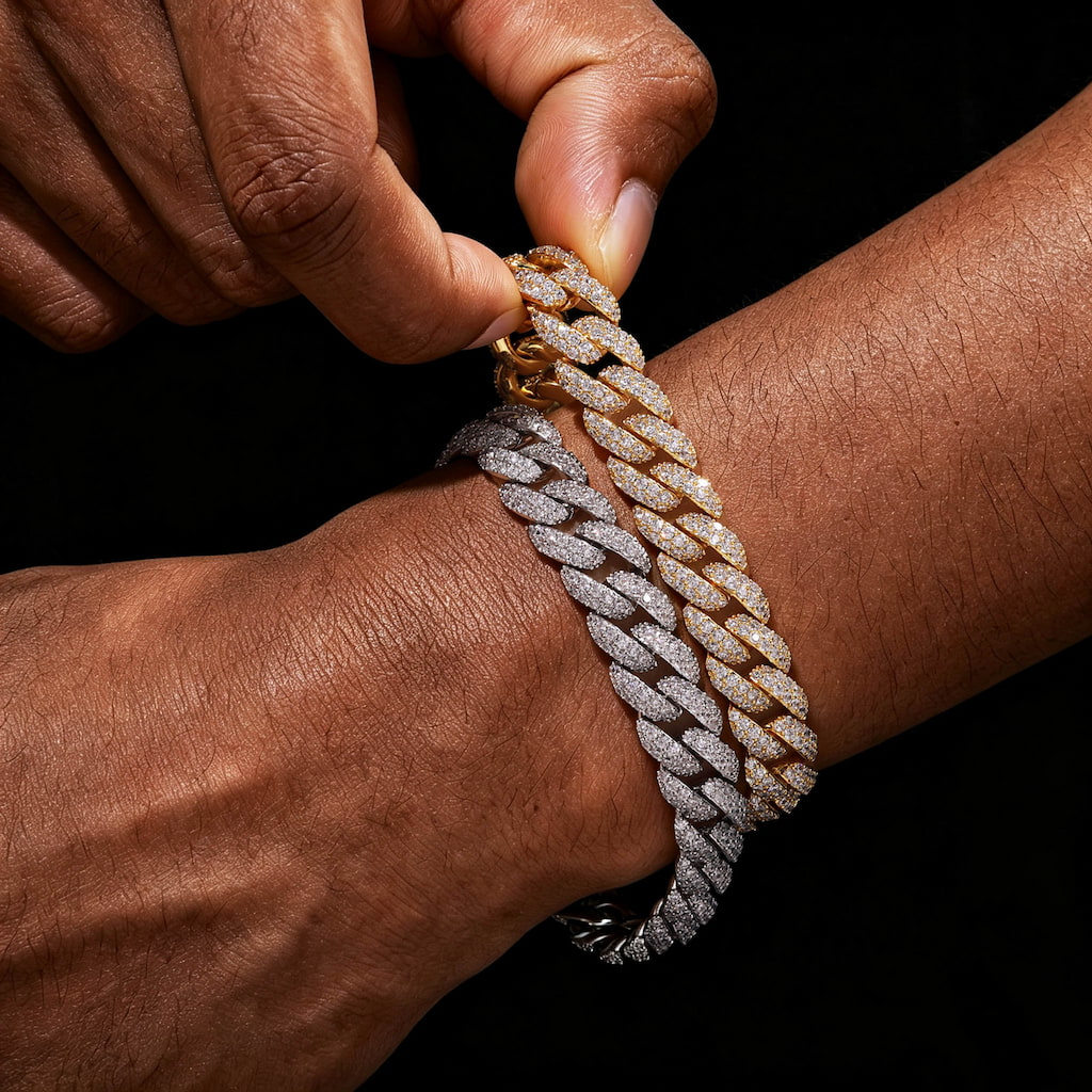 10mm 2-Row Iced Out Bubble Link Bracelet