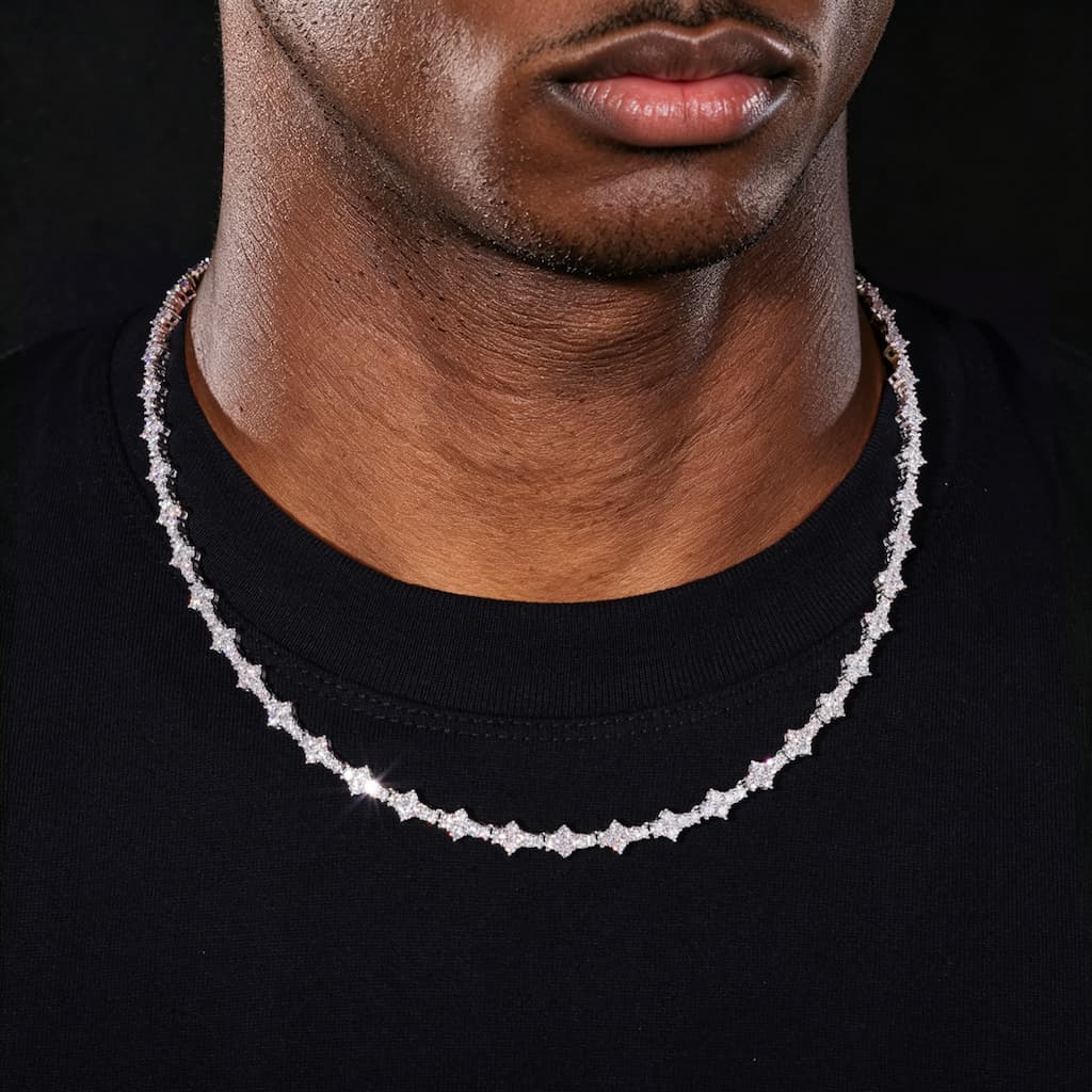 925S & VVS Moissanite 7MM Clustered Tennis Chain