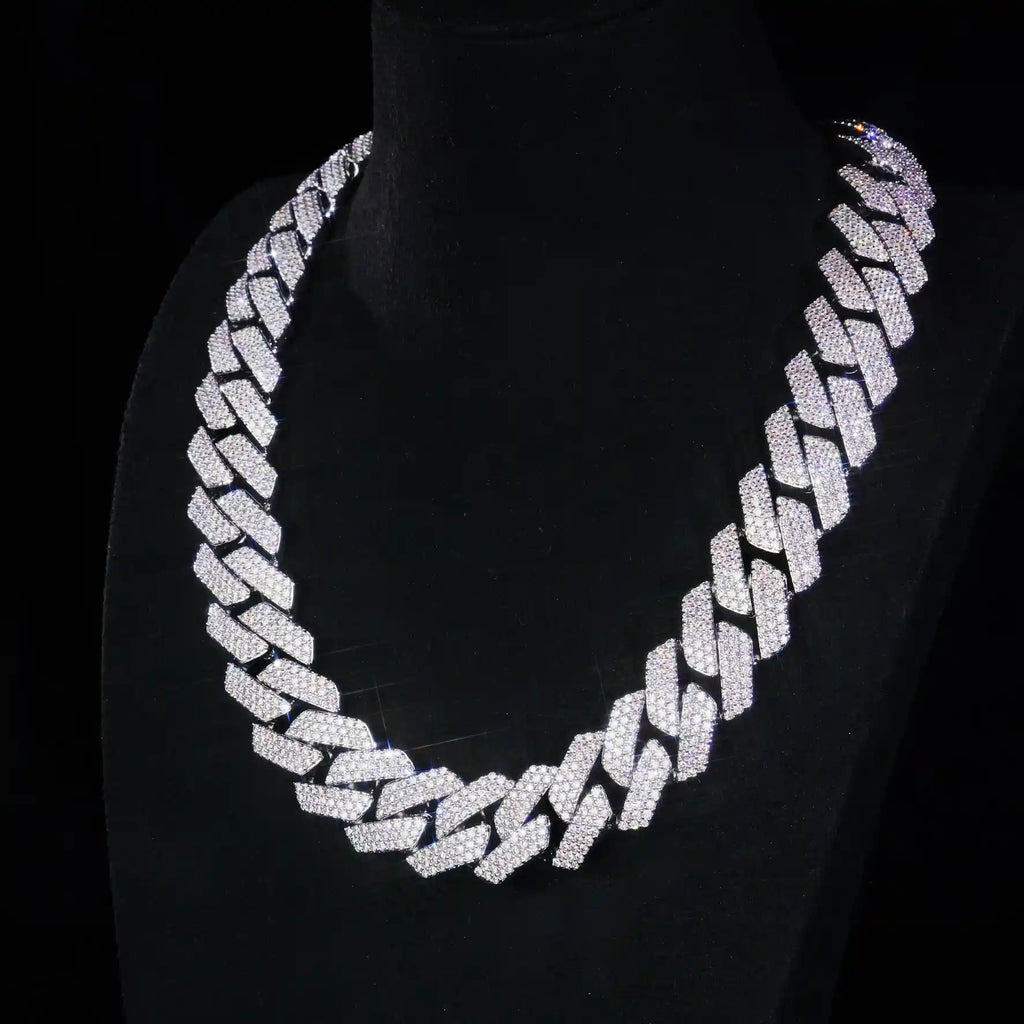 20mm 3-Row VVS Moissanite Cuban Link Chain