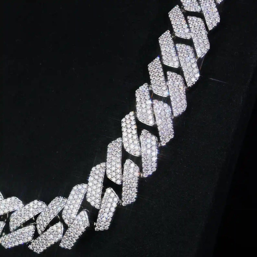 20mm 3-Row VVS Moissanite Cuban Link Chain