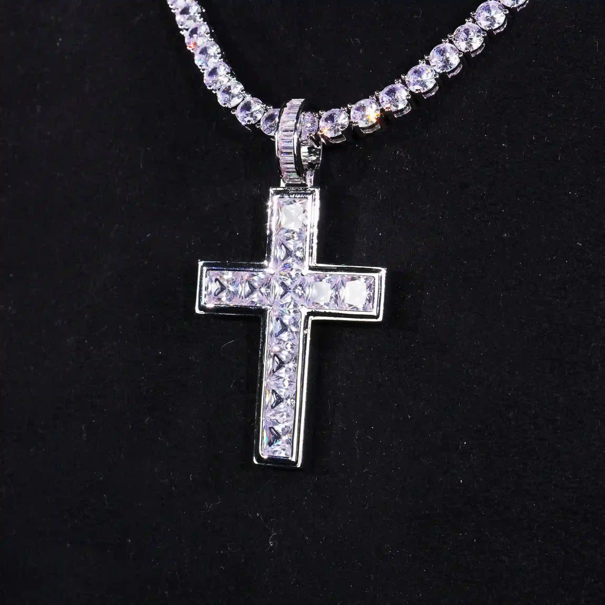 Iced Out Princess Cut Cross Pendant