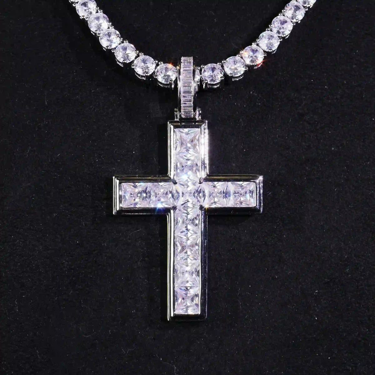 Iced Out Princess Cut Cross Pendant