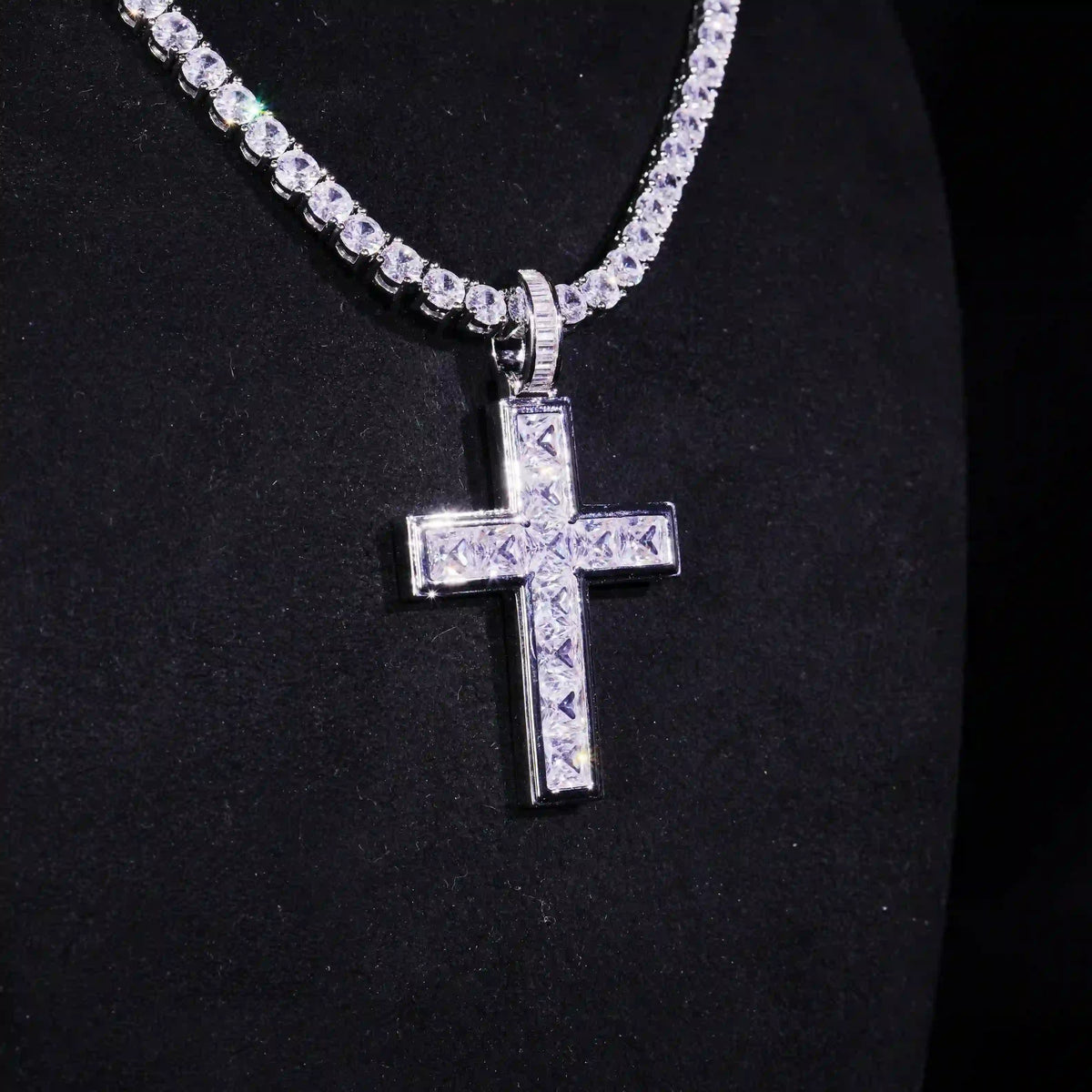 Iced Out Princess Cut Cross Pendant