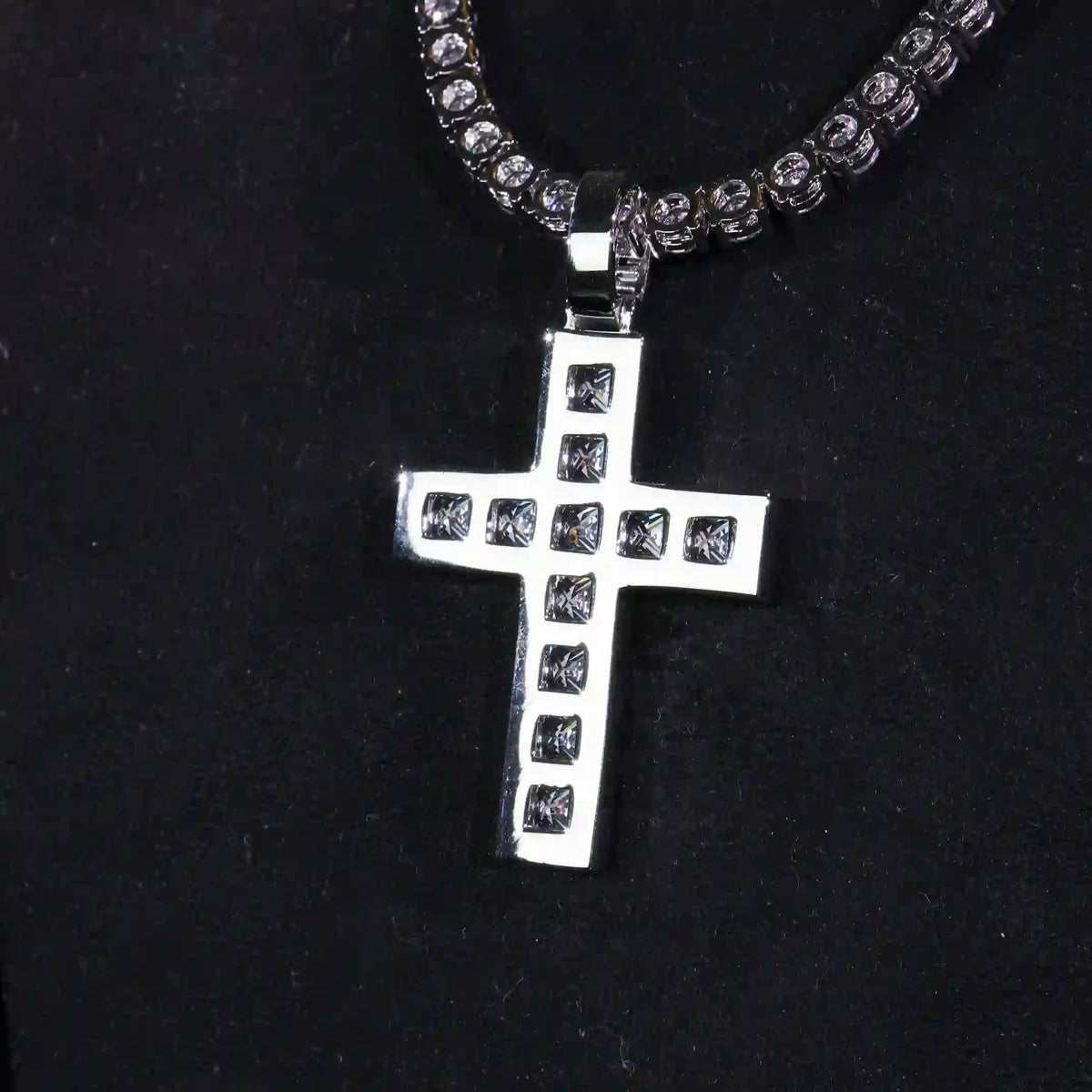 Iced Out Princess Cut Cross Pendant