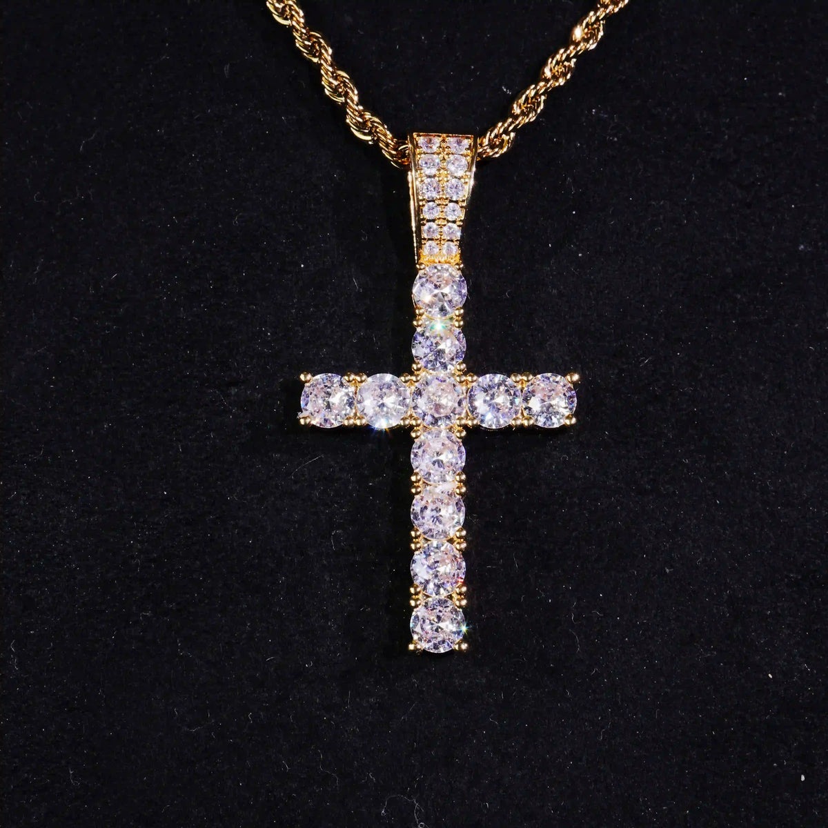Gold-Plated Copper Bling Cross Pendant