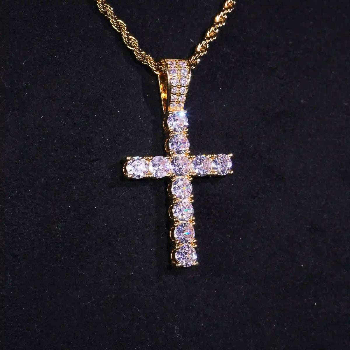 Gold-Plated Copper Bling Cross Pendant