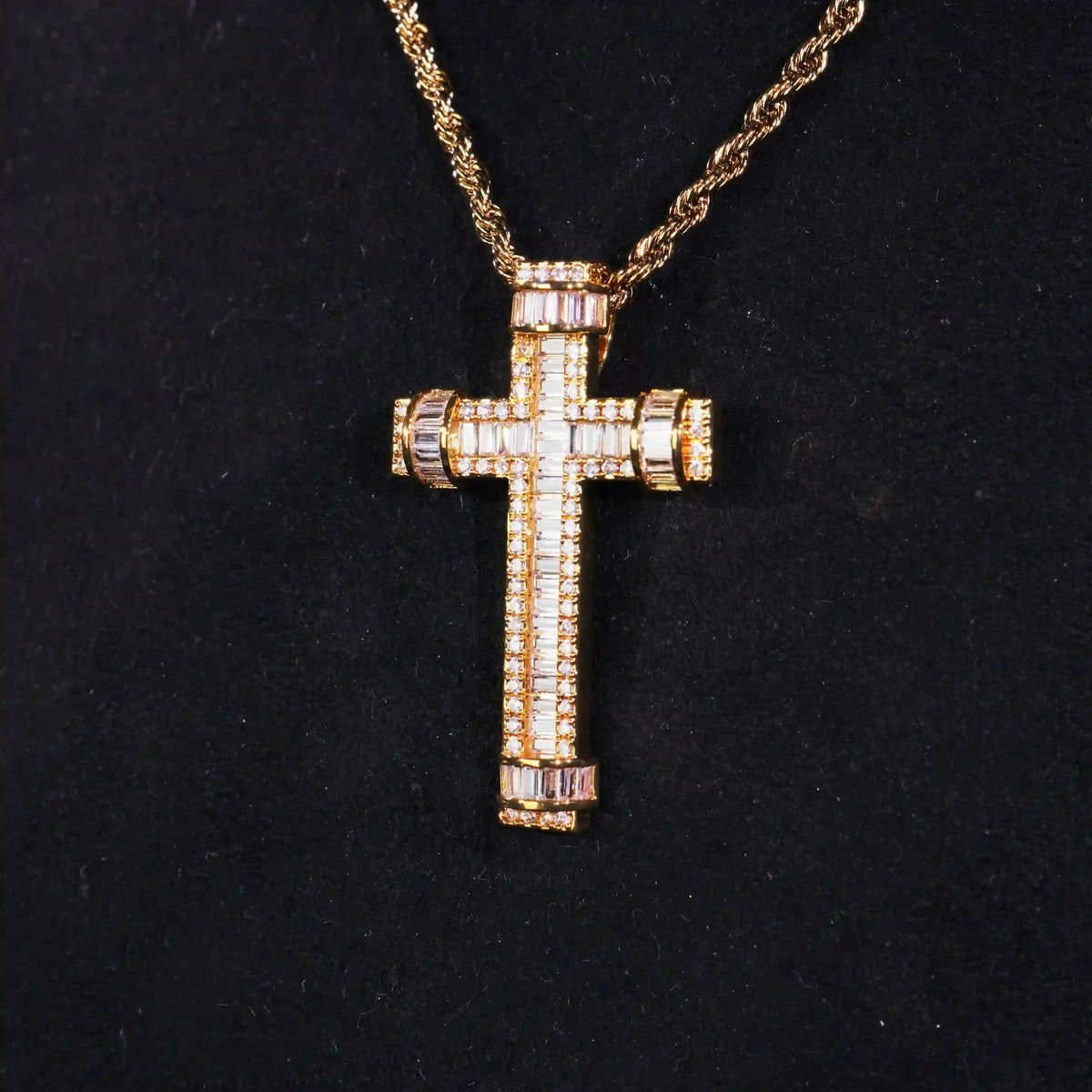18K Gold-Plated Baguette Cross Pendant