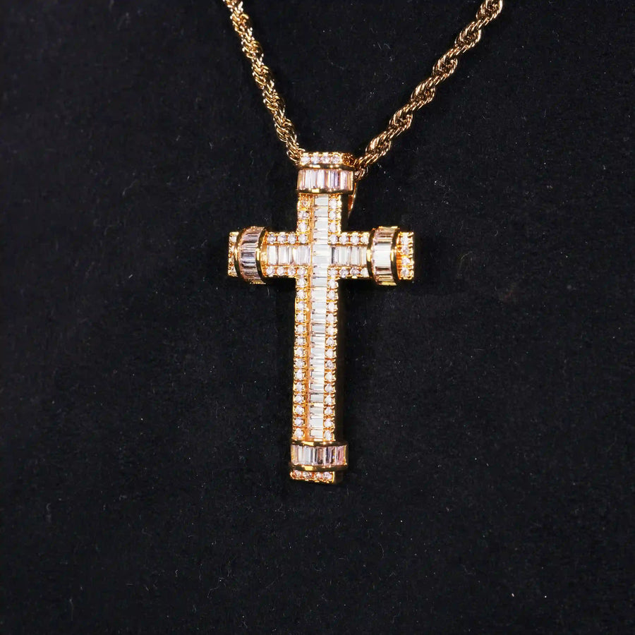 18K Gold-Plated Baguette Cross Pendant