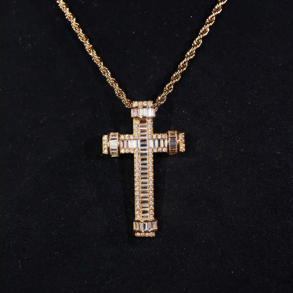 18K Gold-Plated Baguette Cross Pendant