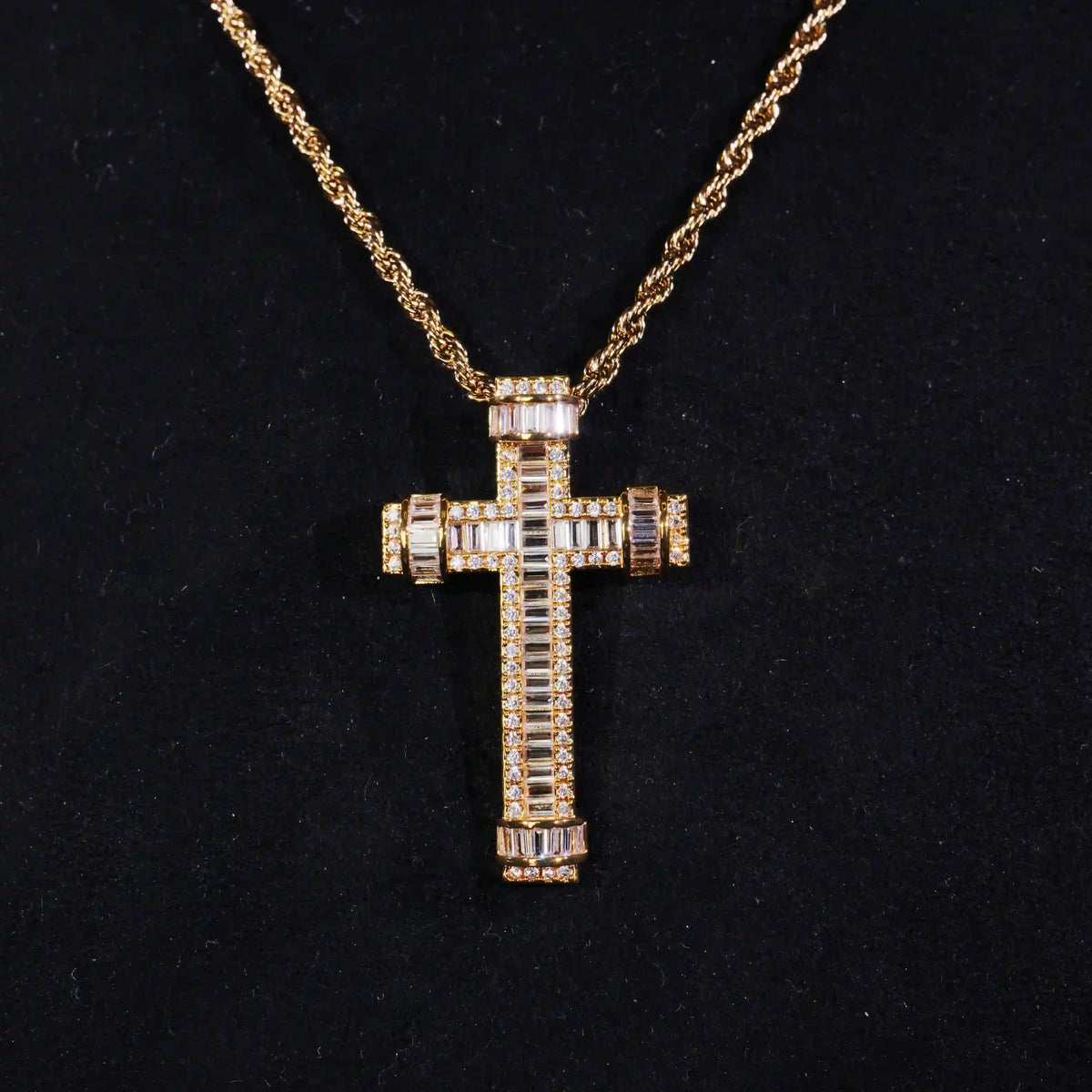 18K Gold-Plated Baguette Cross Pendant