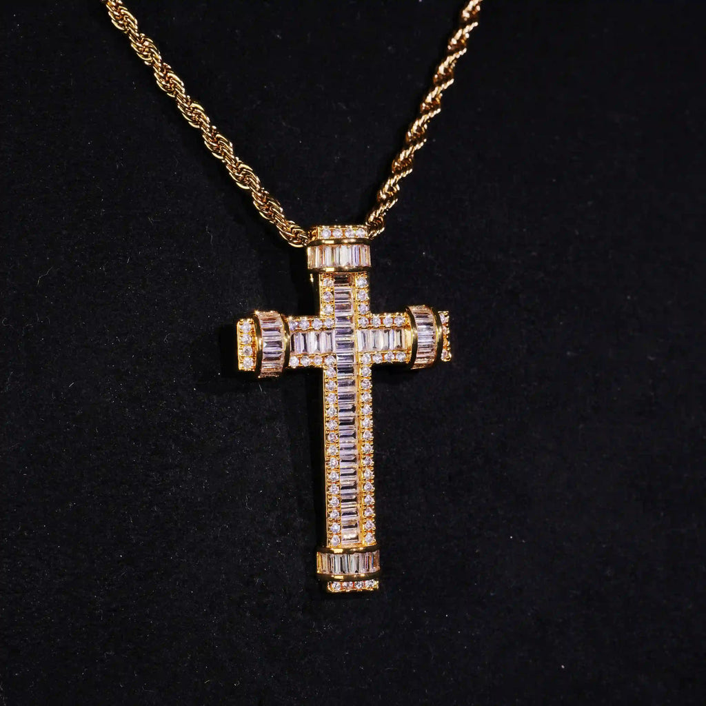 18K Gold-Plated Baguette Cross Pendant