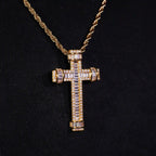 18K Gold-Plated Baguette Cross Pendant