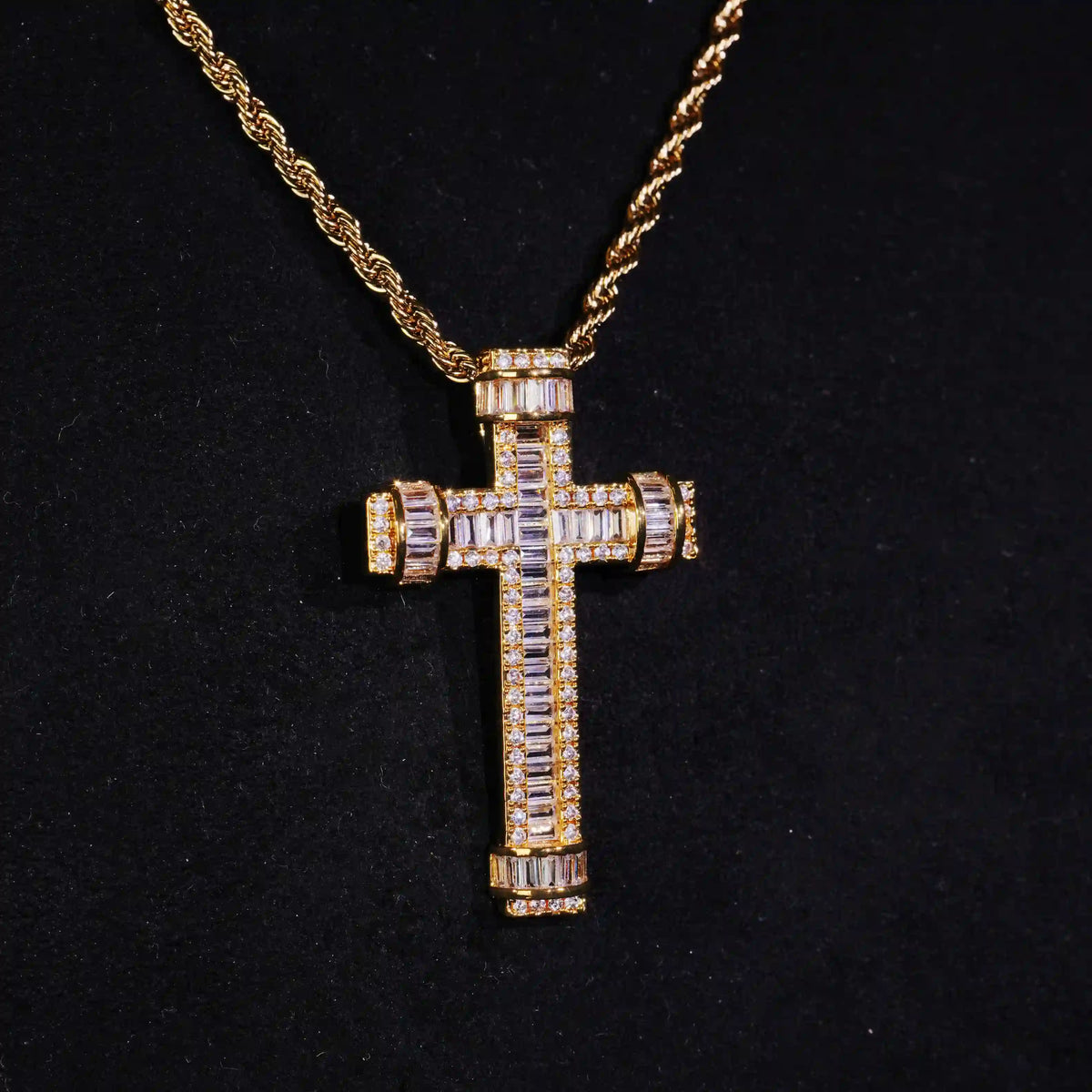 18K Gold-Plated Baguette Cross Pendant
