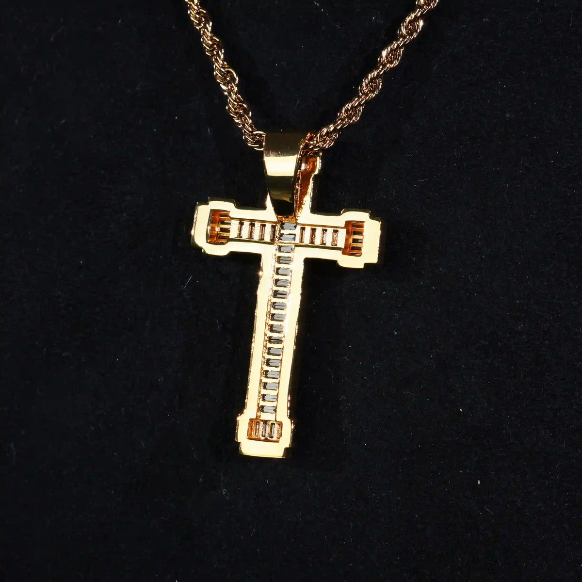18K Gold-Plated Baguette Cross Pendant
