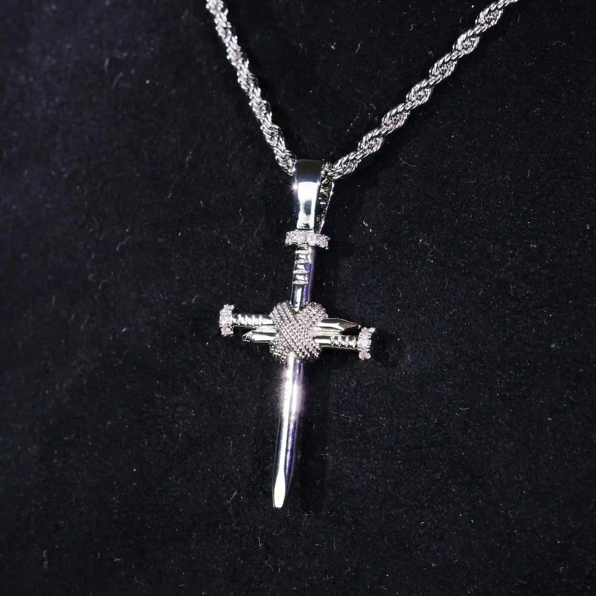Iced Nail Cross Pendant in White Gold