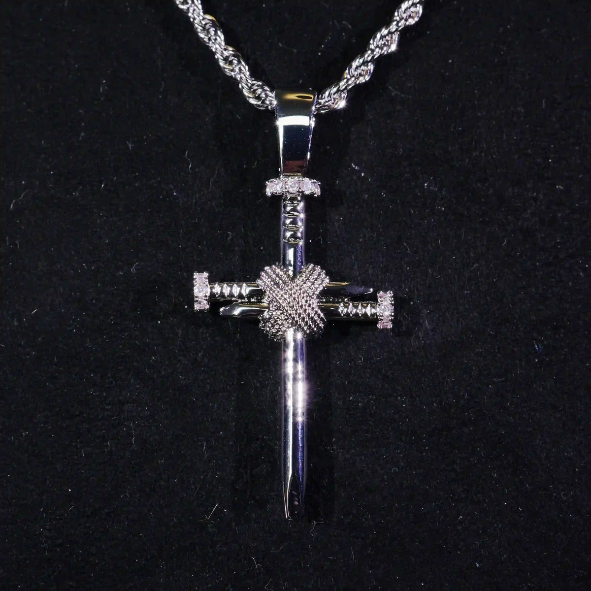 Iced Nail Cross Pendant in White Gold