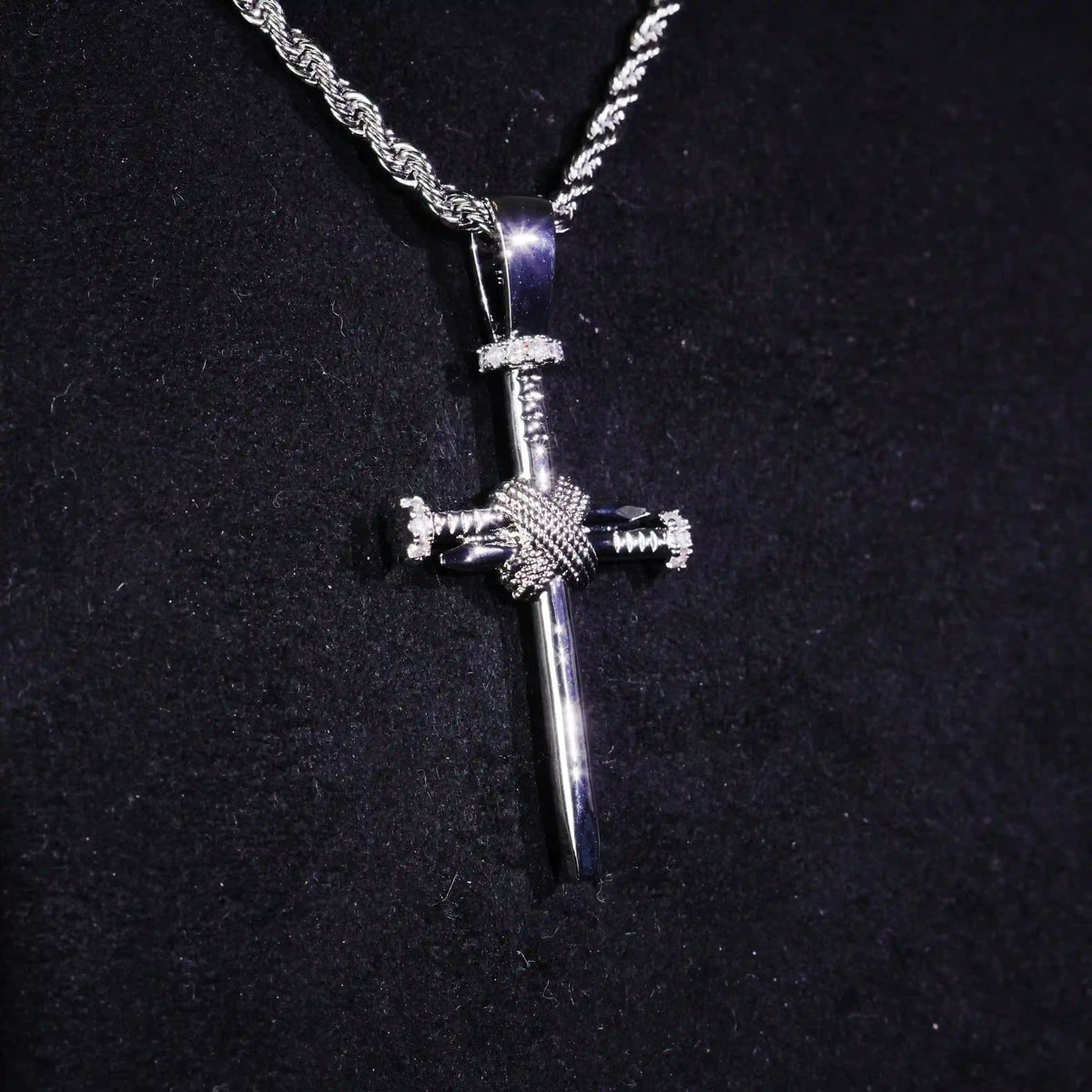 Iced Nail Cross Pendant in White Gold