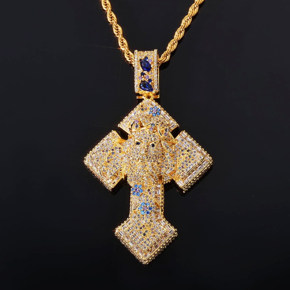 VVS1 Moissanite Iced Out 3D Jesus Piece Cross Pendant - 14k Gold & Silver