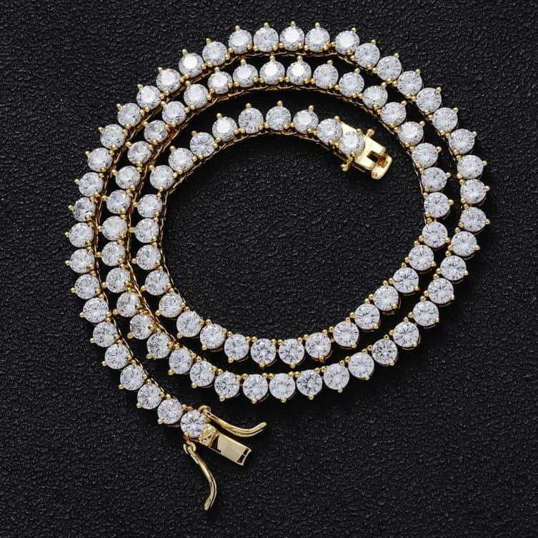 5mm 3-Prong Tennis Chain in Gold/White Gold Plated
