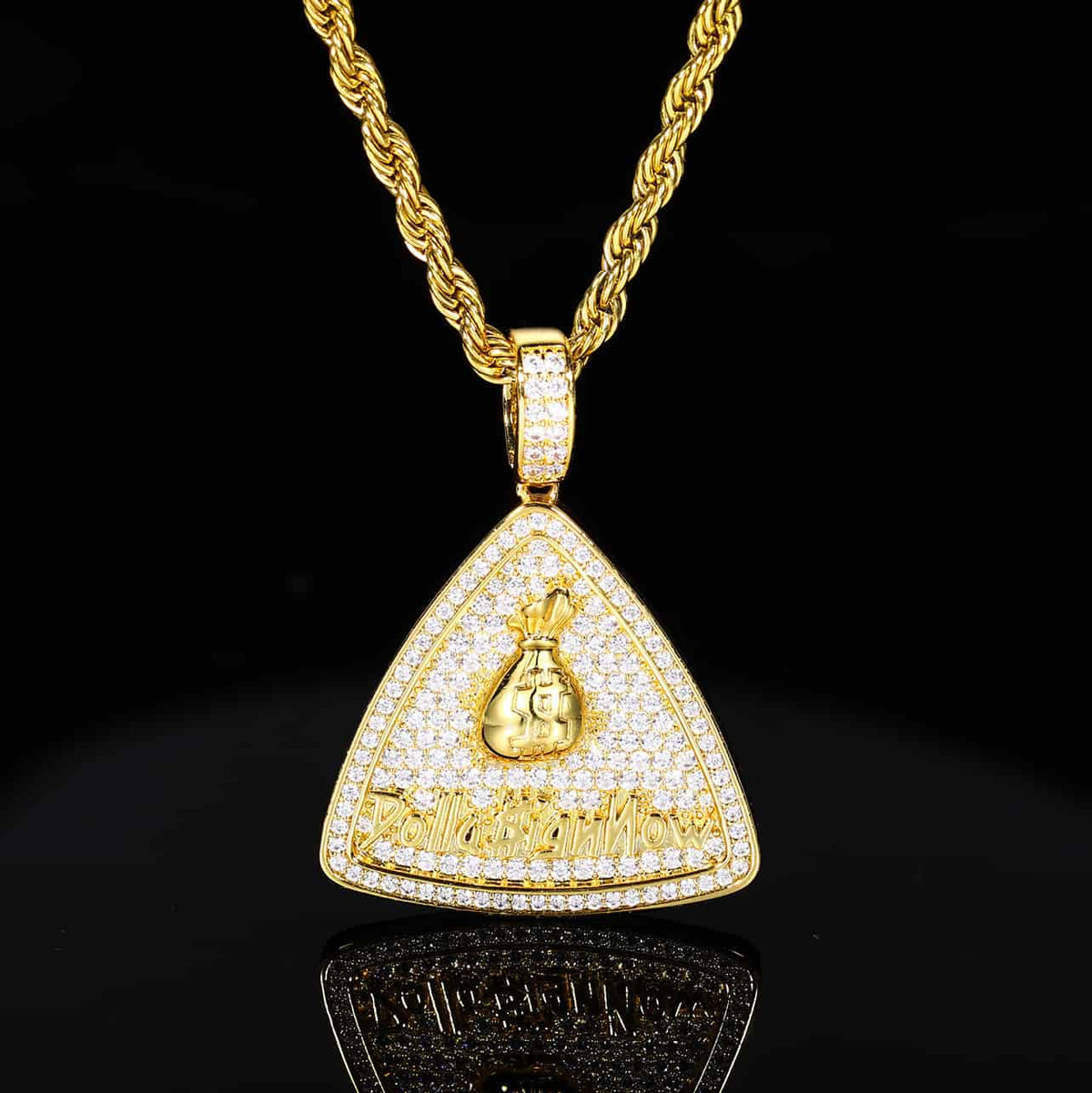 Iced Out Bling Triangle Money Bag Pendant
