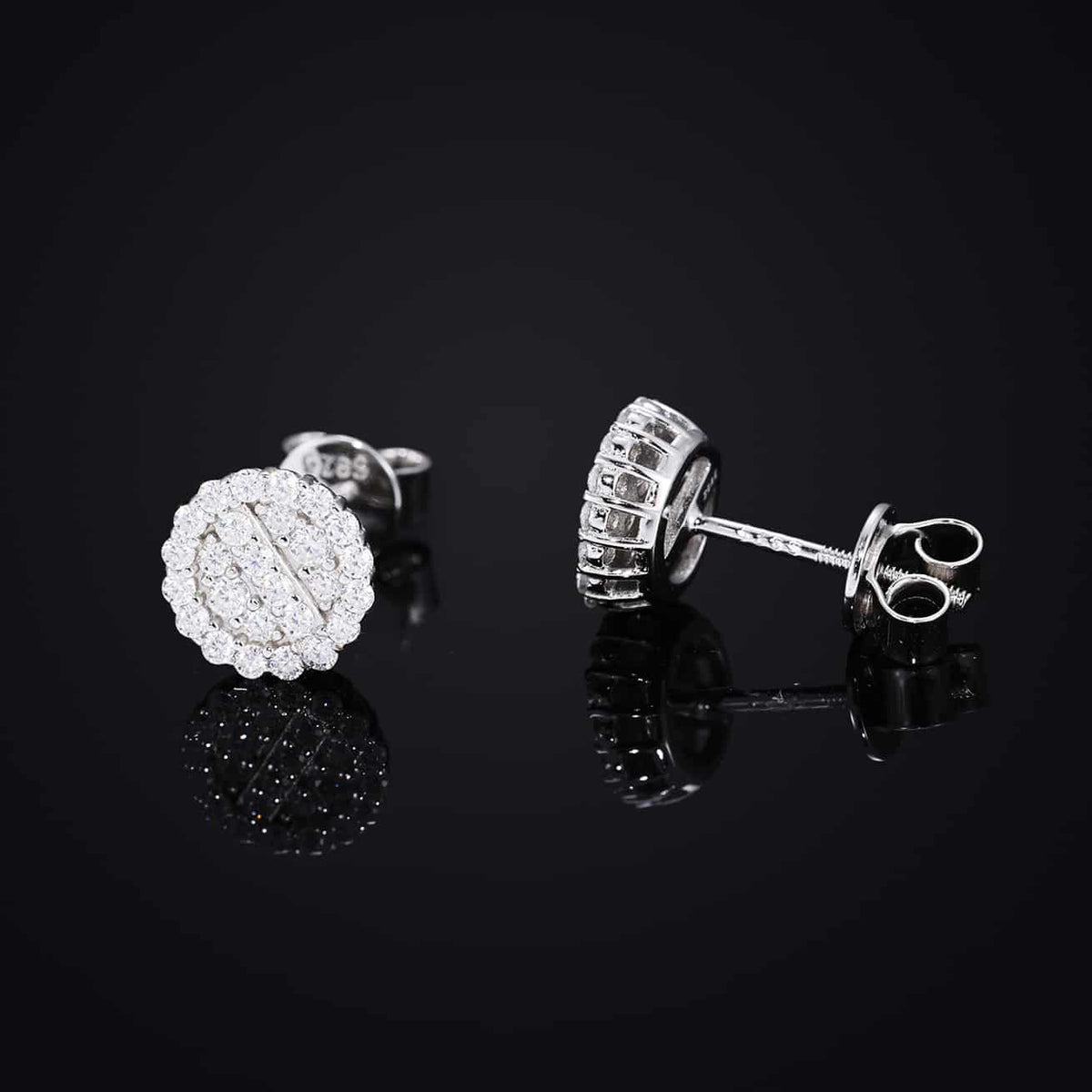 925S&VVS Moissanite Round Cluster Screw Back Stud Earrings