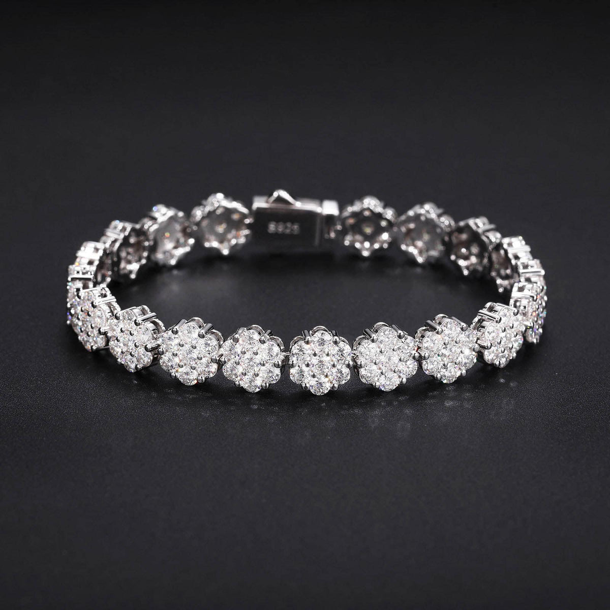VVS Moissanite Flower Cluster Bracelet in 925 Sterling Silver