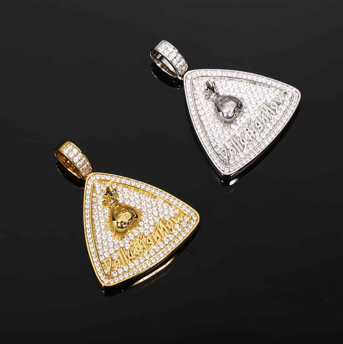 Iced Out Bling Triangle Money Bag Pendant