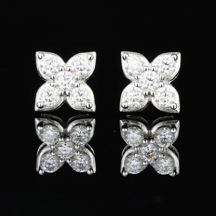 925S&VVS Moissanite Pointed Clover Cluster Stud Earrings