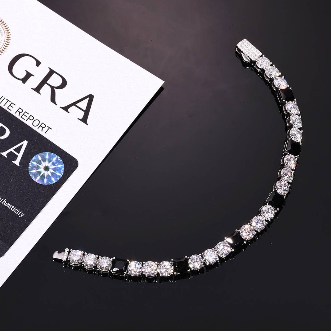 8mm VVS Moissanite Alternating Black Accent Tennis Bracelet in 925 Sterling Silver