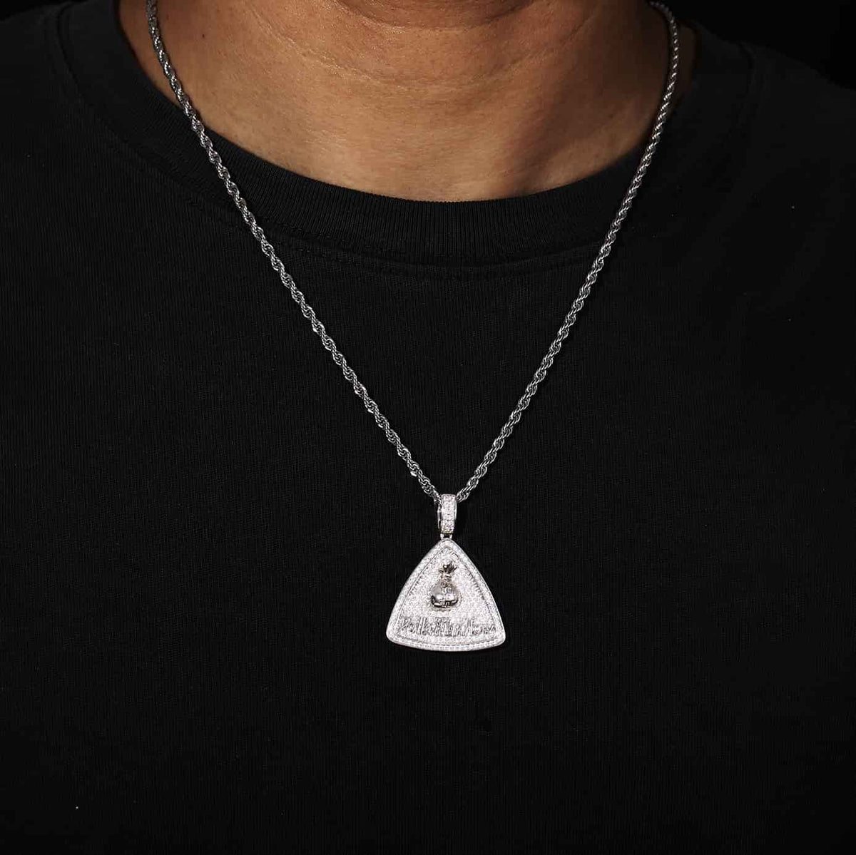 Iced Out Bling Triangle Money Bag Pendant