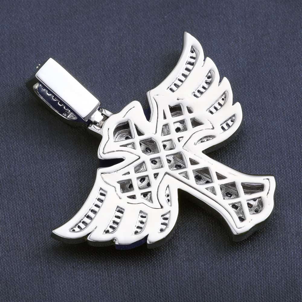 925S & VVS Moissanite Angel Wings Cross Pendant