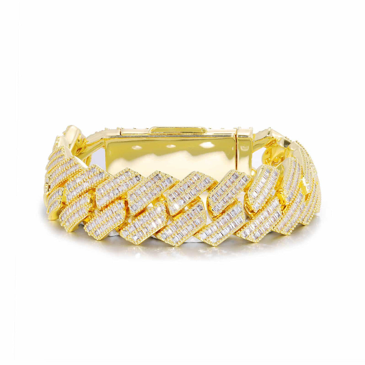 20mm Double-Row Square-Cut CZ Cuban Link Bracelet