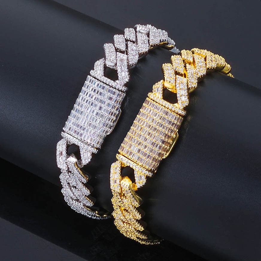 14mm Baguette CZ Geometric Cuban Link Bracelet