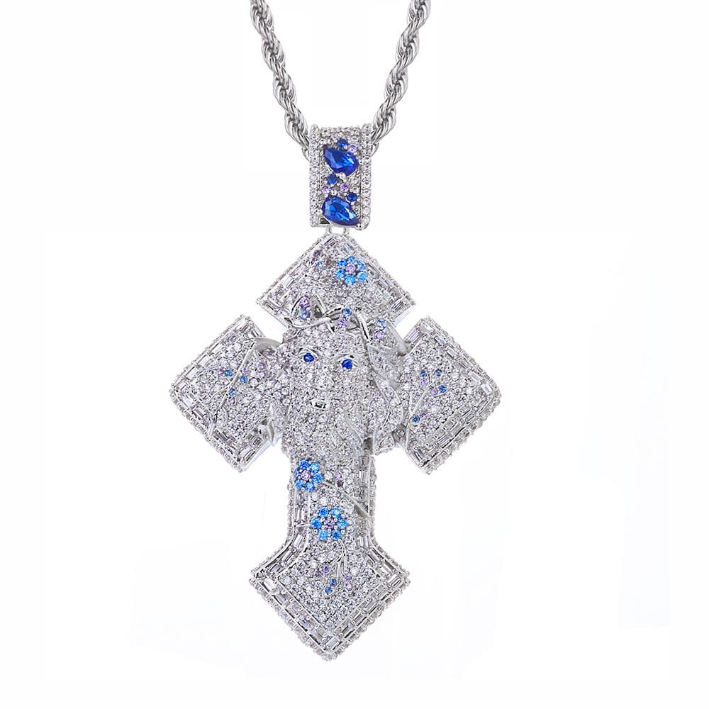 VVS1 Moissanite Iced Out 3D Jesus Piece Cross Pendant - 14k Gold & Silver