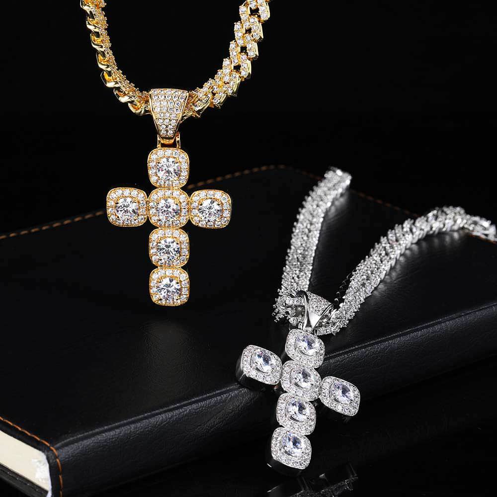 Iced Out VVS Radiant Cut Cross Pendant