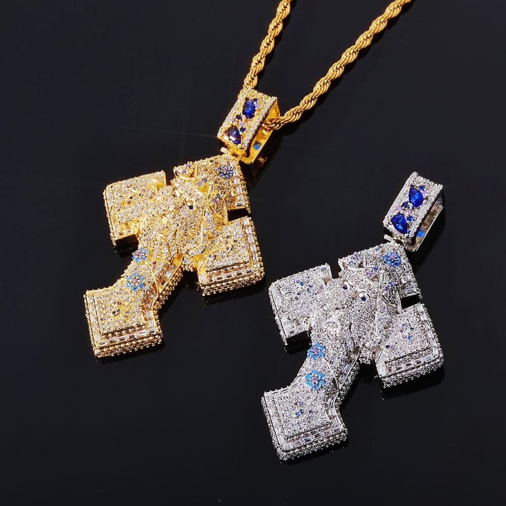 VVS1 Moissanite Iced Out 3D Jesus Piece Cross Pendant - 14k Gold & Silver