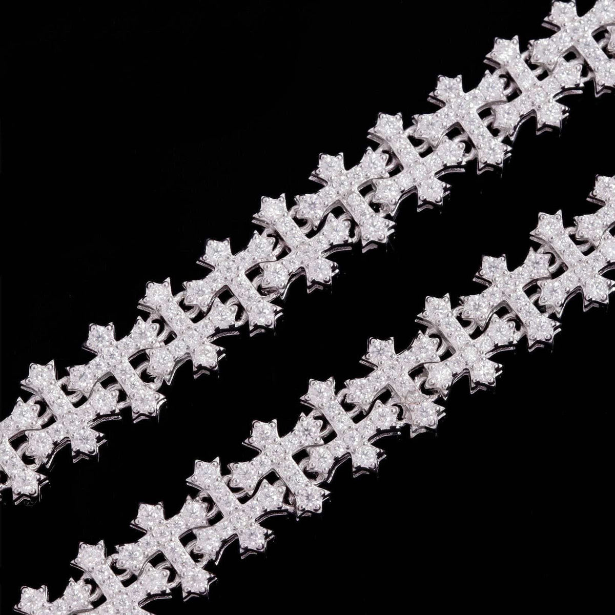 10mm VVS Moissanite Cross Link Bracelet in 925 Sterling Silver