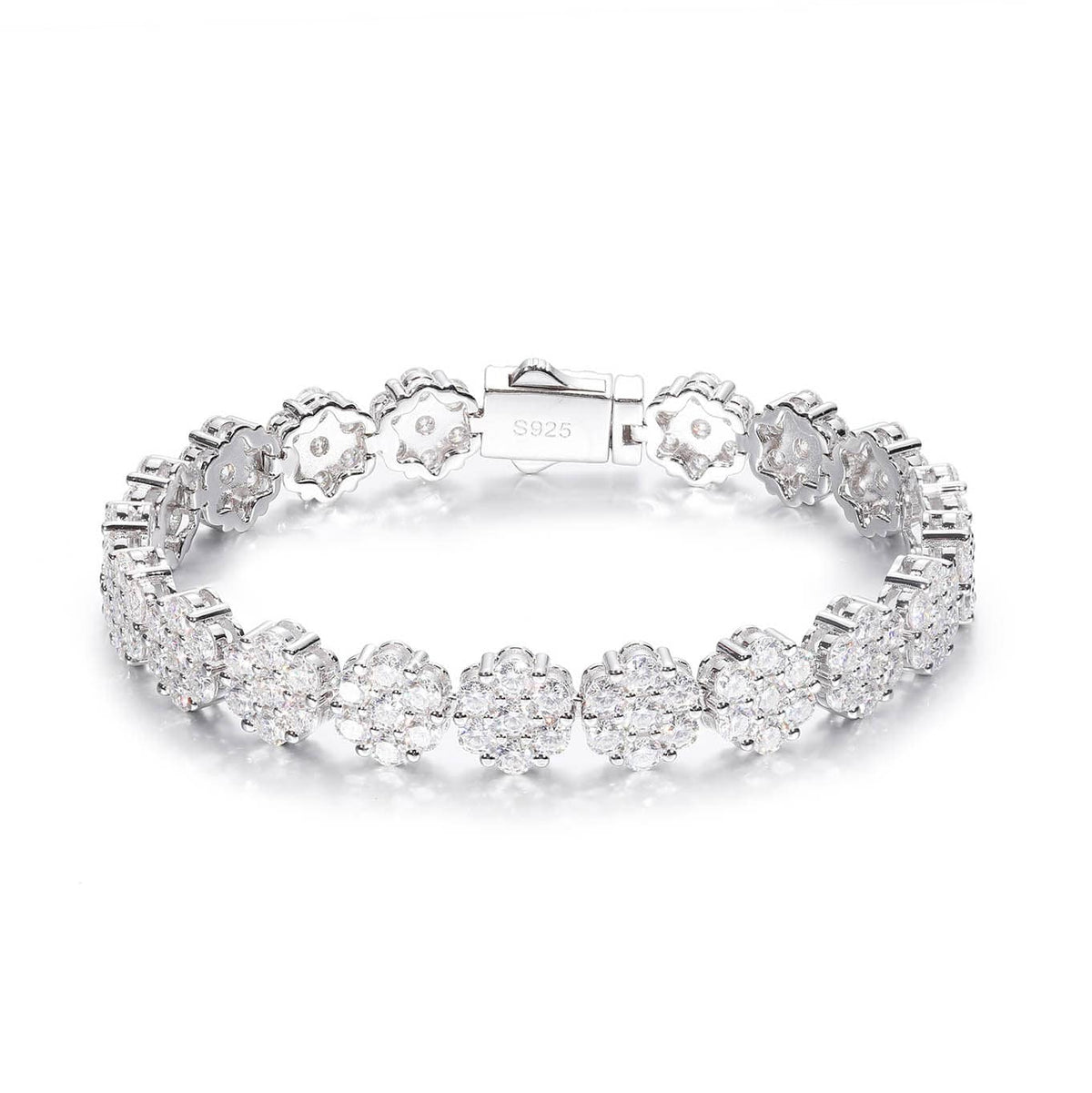 VVS Moissanite Flower Cluster Bracelet in 925 Sterling Silver