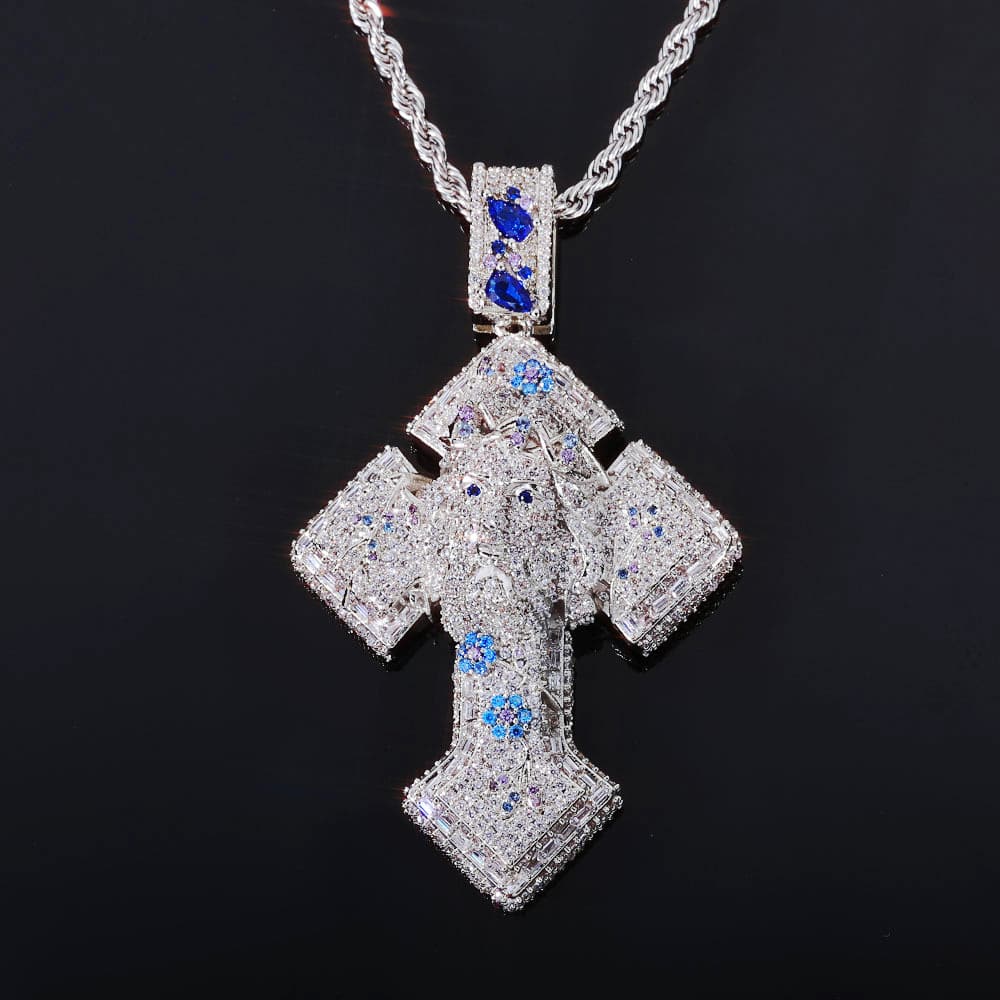 VVS1 Moissanite Iced Out 3D Jesus Piece Cross Pendant - 14k Gold & Silver