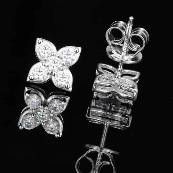925S&VVS Moissanite Pointed Clover Cluster Stud Earrings