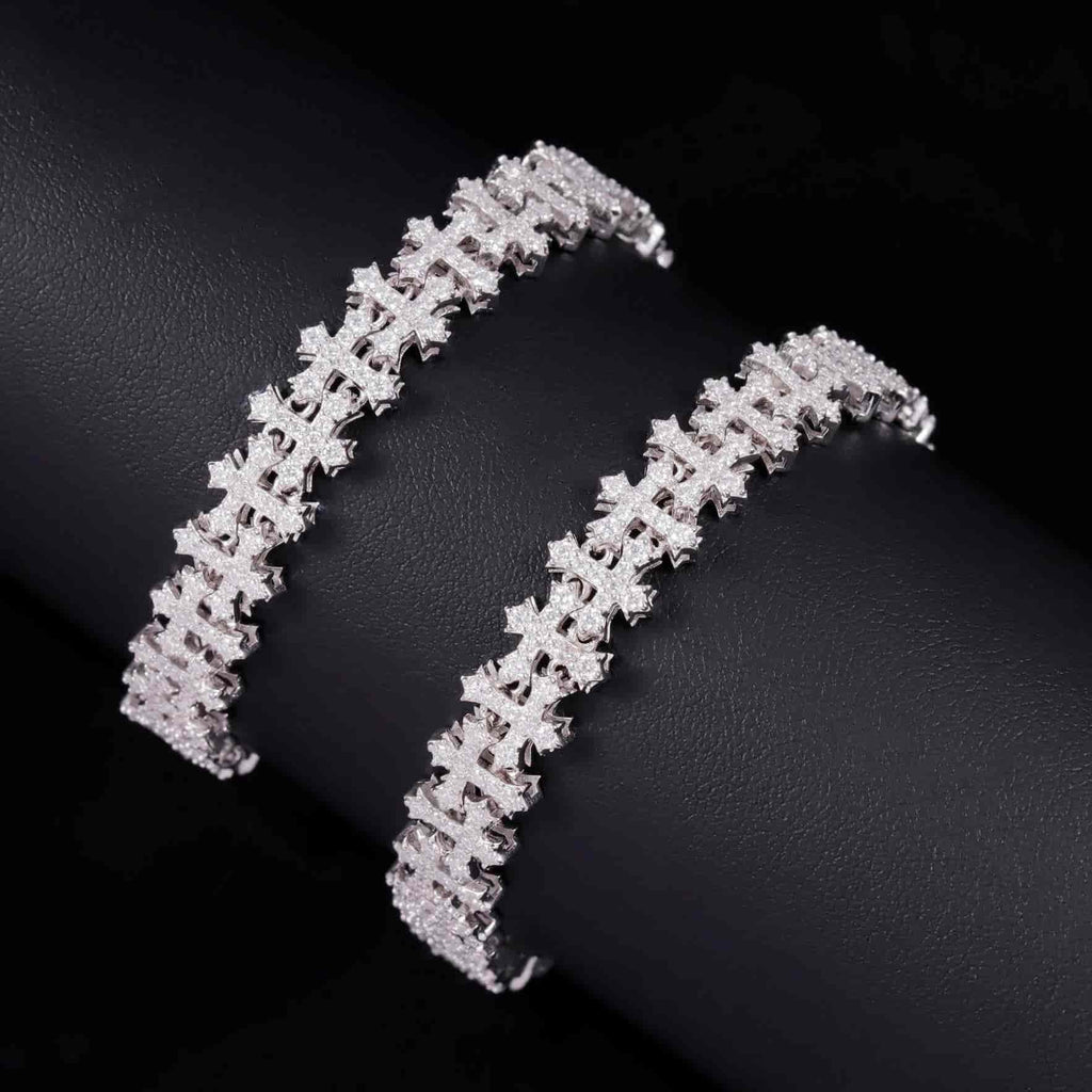 10mm VVS Moissanite Cross Link Bracelet in 925 Sterling Silver