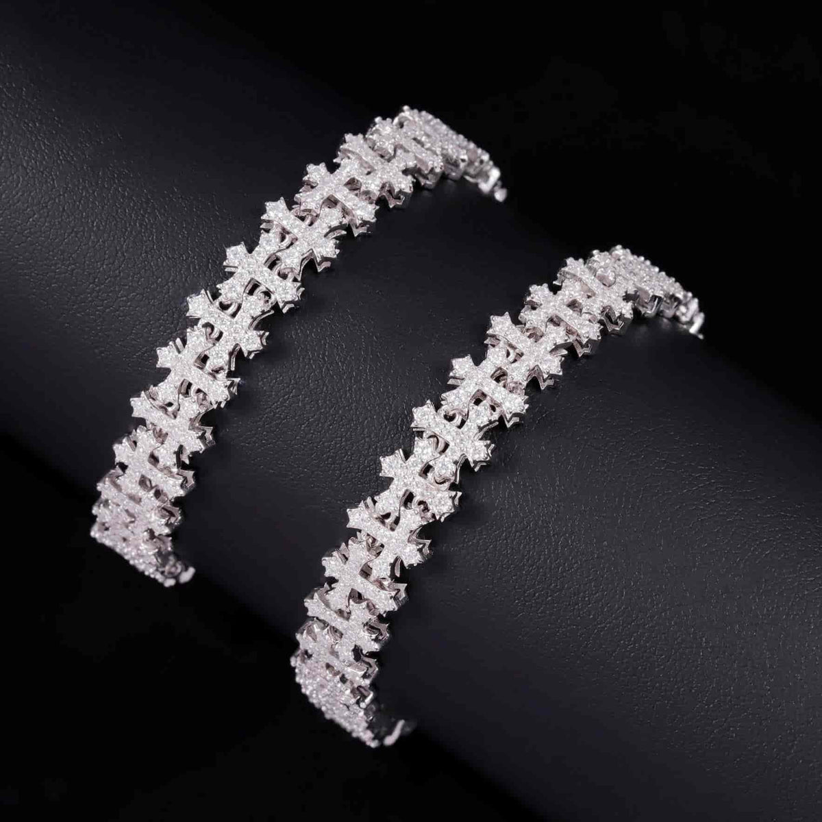 10mm VVS Moissanite Cross Link Bracelet in 925 Sterling Silver